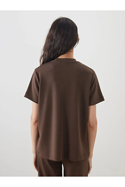 LC Waikiki Brown Mock Neck Modal Mixed Women's T-Shirt