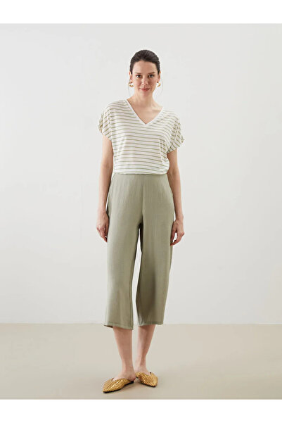 LC Waikiki Green Textured Women's Capri with Elastic Waist