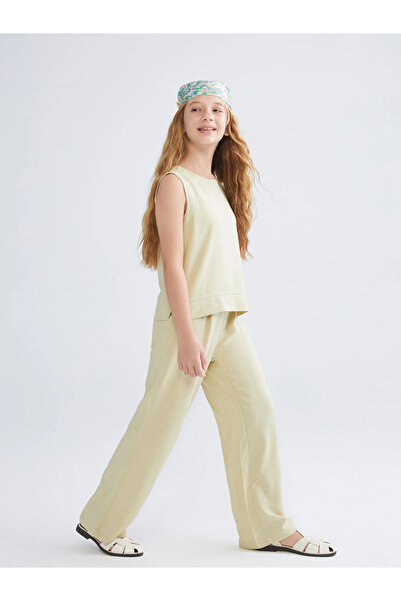 LC Waikiki Khaki Linen Blend Girls' Blouse and Pants