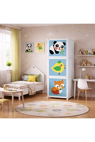 Vivendo Dulap modular pentru copii, 3 rafturi, durabil, 111x37x37 cm, diferit...