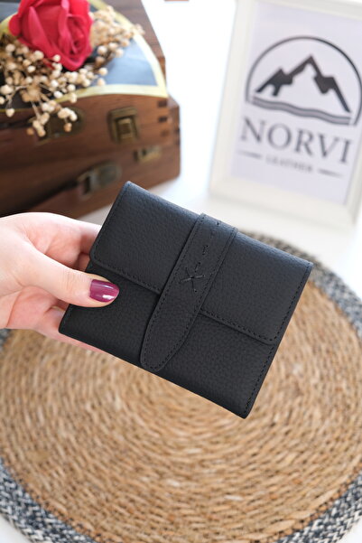 Norvi Leather محفظة نسائية من الجلد الطبيعي بخياطة على شكل نجمة 1372