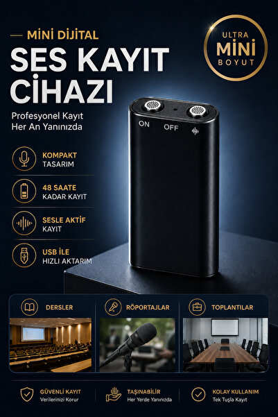 AtaTechs Mini Dijital Ses Kayıt Cihazı | 24 Saate Kadar Kayıt | Ses Algılamal...