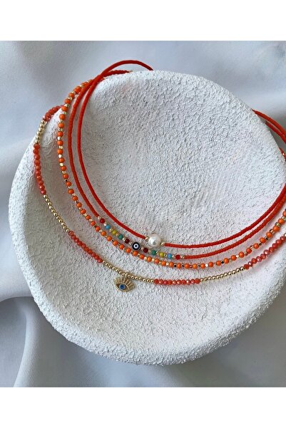 SLNSTYLE İncili nazar boncuklu gözlü kum boncuk dorika kolye