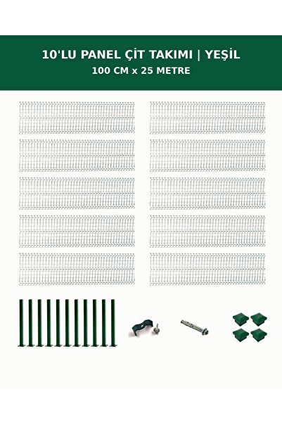 DİĞER1111 10'lu Panel Çit Takım + 1 Direk 25 Metre 100cm Yükseklik Yeşil Renk