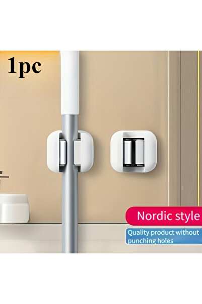 Choice WHITE Wall-Mounted Mop and Broom Holder, Self-Adhesive Tool Organizer ...