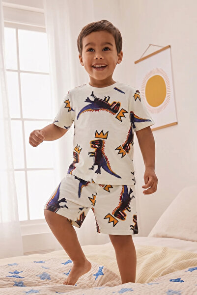 Lilabio Dinosaur Patterned 100% Organic Cotton Children's Shorts Set