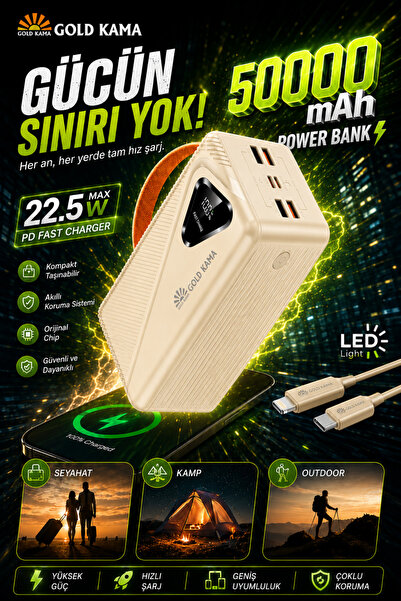Gold Kama 50000 mAh Akıllı Çip Korumalı Güç Deposu - 22.5W Ultra Hızlı Taşına...