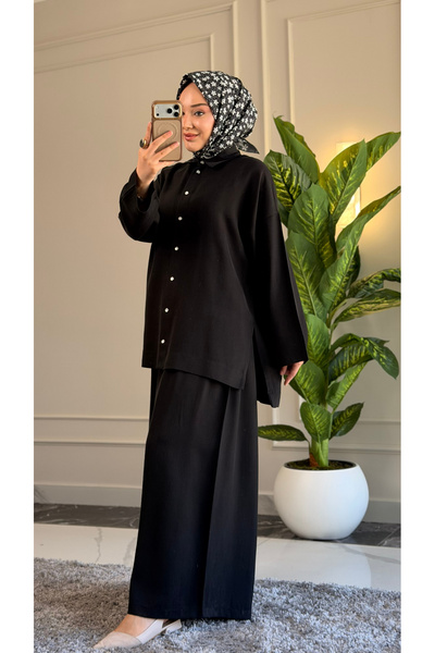 Suede Style 6482 - Set elegant și confortabil de cămașă și pantaloni largi di...