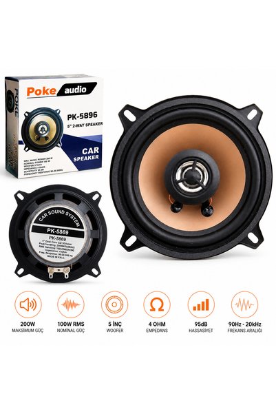 Poke 13cm Oto Hoparlör 200w Tweeterli 1 Adet PK-5896