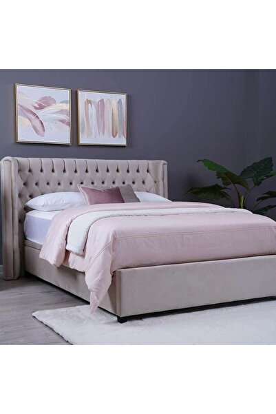 PAN HOME رأس سرير نبتون مخملي بيج L-140: ارتفاع 125 سم