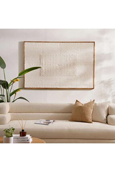 PAN HOME Mosaico Hand Woven Wool Large Wall Art With Wood Frame 100x150cm -beige