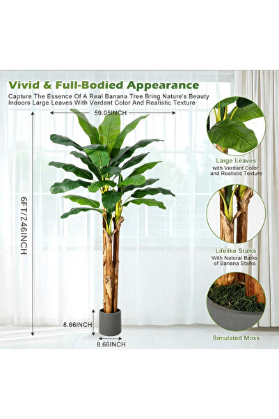 Garvee 180 cm Artificial Plants Banana Leaves with White Pot, Artificial Plan...