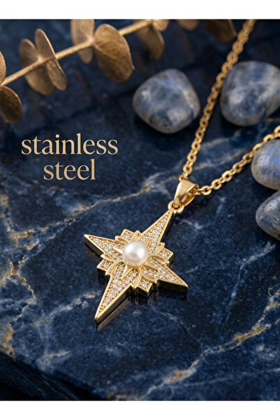 stainless steell سلسلة فولاذية 316L ذهبية اللون على شكل نجمة القطب مرصعة بحجر...