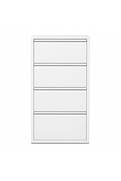 Alveon Schuhschrank aus Metall mit 4 schmalen Klapptüren, 51 x 15 x 141 cm, weiß