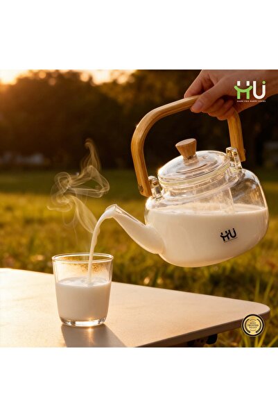 HU HAPPY USER Heat Resistant Glass Tea Kettle with Copper Handle