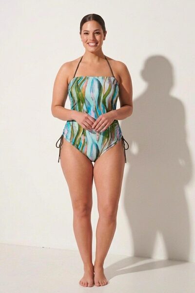 AYYILDIZ 5224 Green Turquoise Gathered Strapless Swimsuit