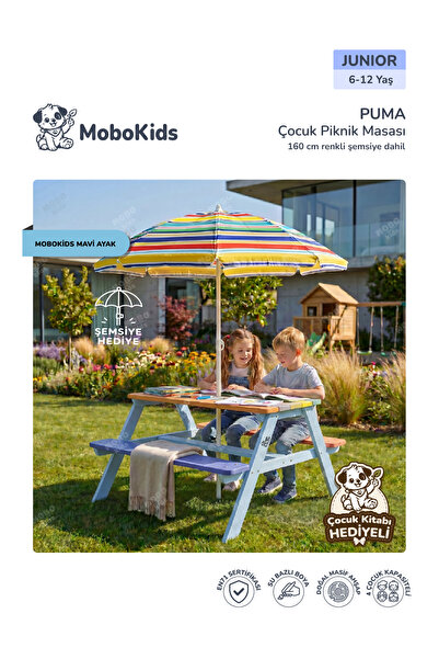 mobokids Çocuk Piknik Masa Bank Puma Masif Ahşap 4 Kişilik Junior 6 - 12 Yaş ...