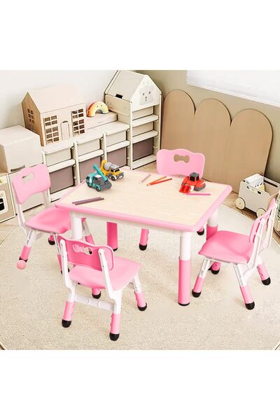 Garvee - Kids Table and 4 Chairs Set, 32-Inch Table and Chairs with Adjustabl...