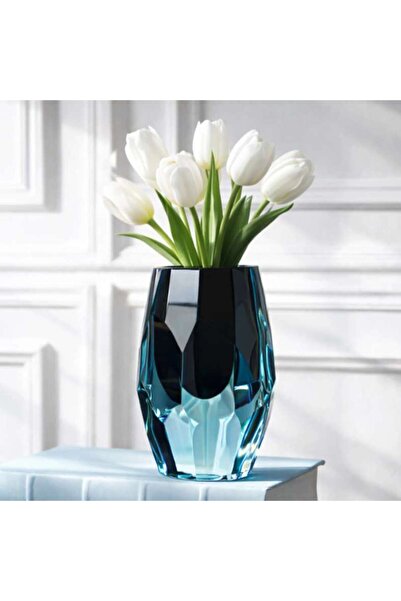 PAN HOME Delilah Glass Faceted Vase 12x12x18.5cm - Blue