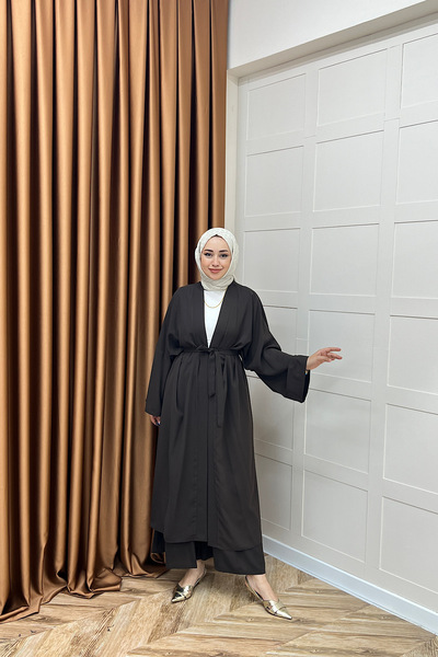 Stilife Mina İkili Kimono Takım Kahverengi