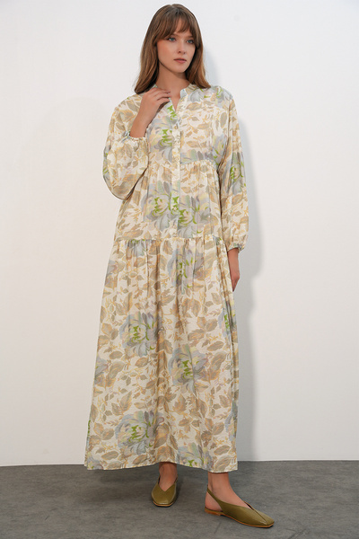 Merterium Women's Lilyum Fabric Long Hijab Dress 1513 - Yellow