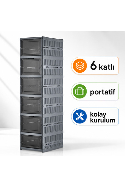 Myplas 6 Katlı Portatif Kapaklı Saklama Dolabı Katlanır Plastik Ayakkabılık O...