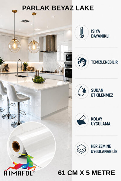RİMAFOL Glossy White Adhesive Kitchen Cabinet and Furniture Covering Film 61 ...
