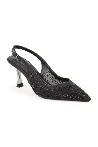 Libero Women's Stone Heeled Shoes Pointed Toe Thin Goblet Heel Tulle Slingbac...