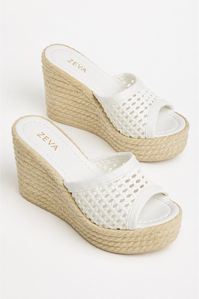 ZEVA COLLECTION ZEVA Γυναικείες Πλεκτές Ψάθινες Παντόφλες Πλατφόρμας με Τακού...