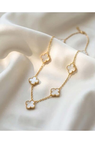 Mum Aşkı 5Li V C Necklace with White Stones