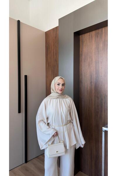 nurvina modest wear Kemer Hediyeli Oversize İspanyol Kol Büzgülü Bluz,Regular...