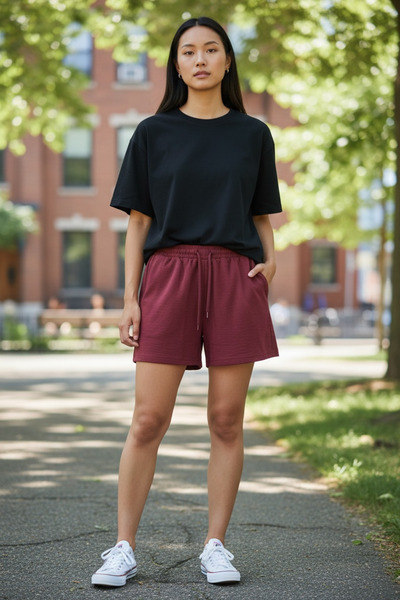 oraystore Women's Burgundy Muslin Look Comfortable Shorts with Elastic Waist