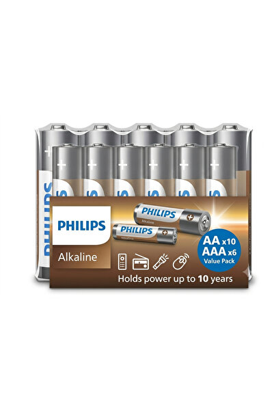 Philips Alkalin Aa Kalem - Aaa ince Kalem Pil 1.5V - LR036A16F/10 - 10xAa - 6...