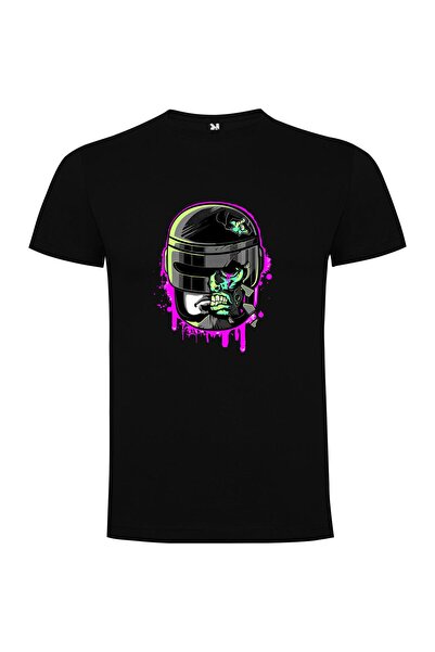 iLovePrints Glowing Skull Helmet Tshirt