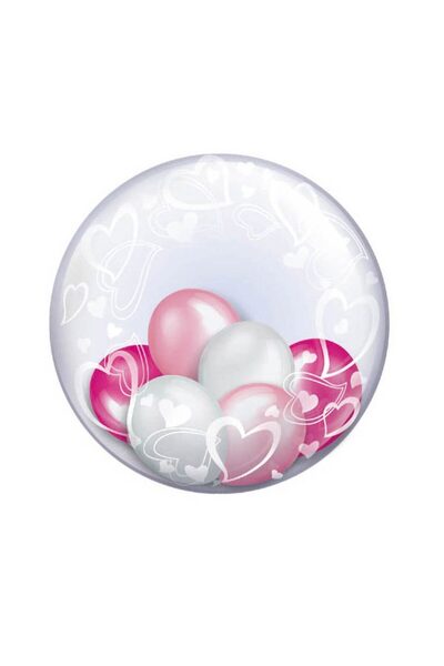 MP Mirific Party Balon Bobo transparent cu 6 baloane, inimioare, alb și roz