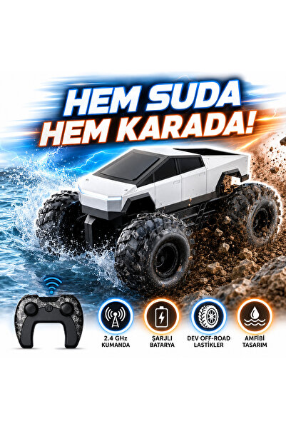 Gepettoys Uzaktan Kumandalı Cybertruck Araç Suda ve Karada Giden Off-Road RC ...