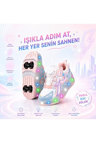 Alessio PATENLİ IŞIKLI AKILLI BAĞCIKLI ÇOCUK SNEAKER AYAKKABI PUDRA 29-36