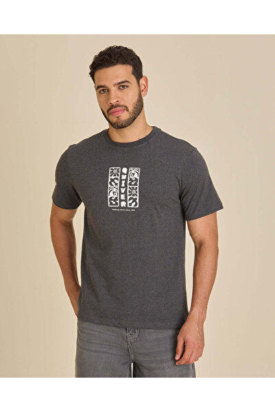REDTAG Men Charcoal Basic Graphic T-Shirt
