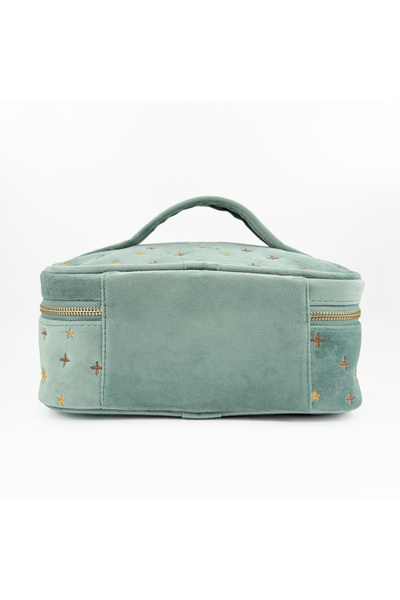 3rd March Studio Mint Green Dream Embroidered Velvet Makeup Bag & Organizer 25X17.5X11 cm