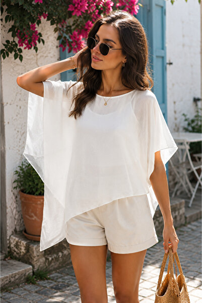 breva wear Women's Asymmetrical Cut Poncho Loose Blouse