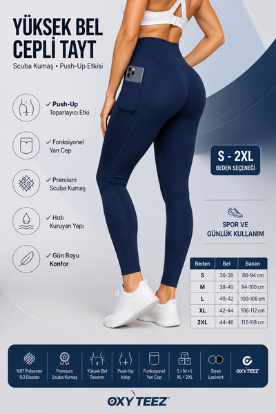 Oxyteez Women's Diving Tights, High Waist Pocketed Gathering Tights, Black, Navy Blue