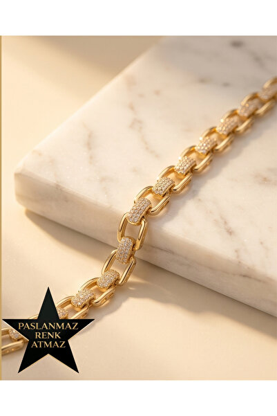 XUPING JEWELRY Xuping 14K Altın Renginde Zirkon Taşlı Kadın Bileklik 18+1.5 c...
