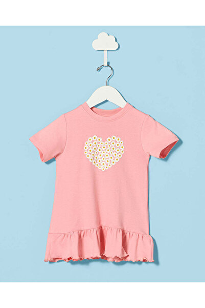 REDTAG Infant Girls Pink Heart Embossed Casual Dress