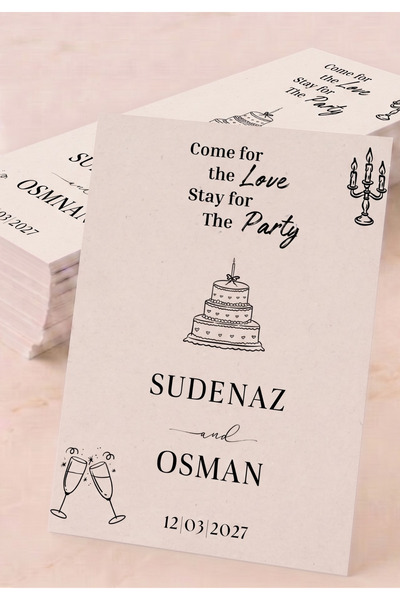Hobi Sepeti Kişiye Özel Trend İsimli Nişan & Düğün Masa Kartı 100 Adet 8X24cm