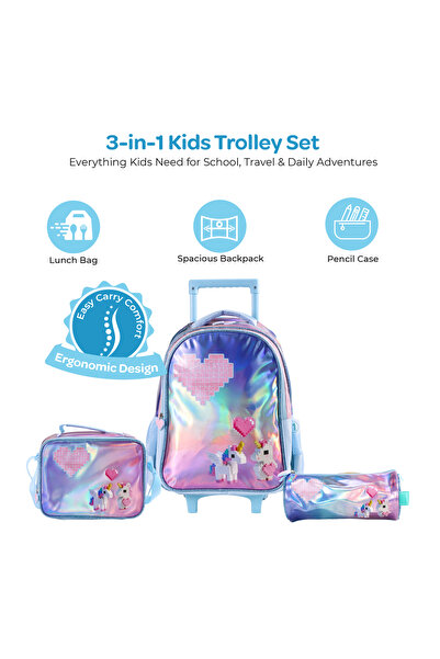 Moon Unicorn 3 in 1 Kids Trolley Set - (16-Inch) Premium Kids School Bag with...