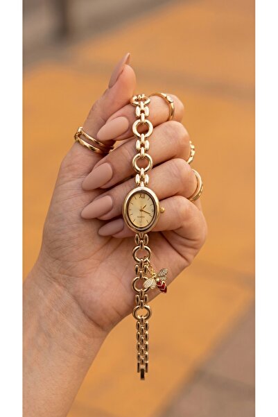KLISHE Butik Women's Steel Watch Gold Color Butterfly Claret Red Stone Charm ...