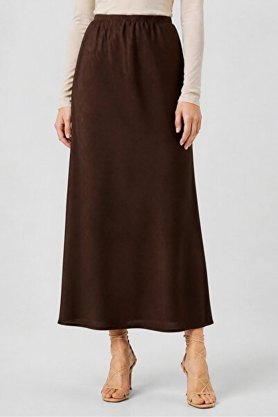 Bebe Women Plain Maxi Skirt, Chocolate Brown