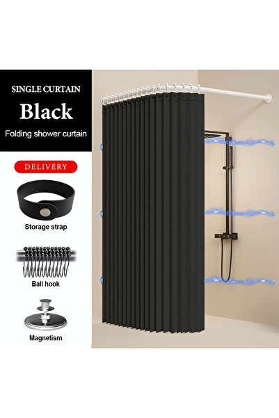Choice20 100x200cm black Magnetic Foldable Linen Bath Curtain Waterproof for ...