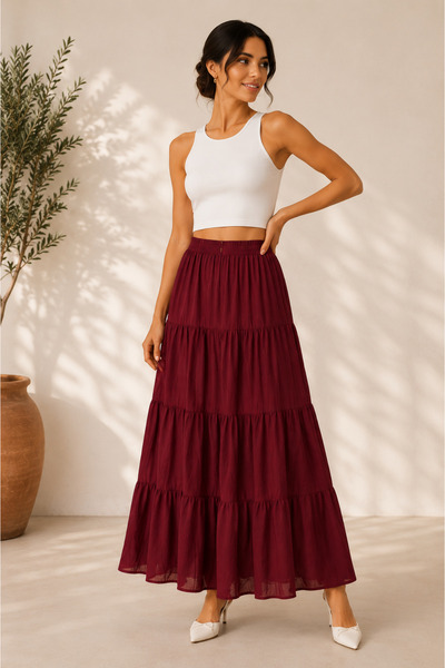 MEHİSSE Bordo Kat Kat Etek