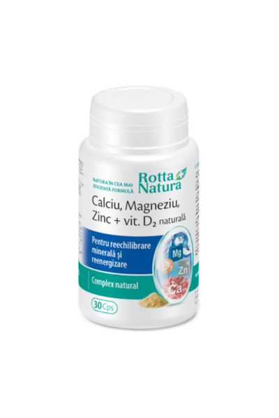 Rotta Natura Calciu, Magneziu, Zinc + Vitamina D2 Naturala Rotta Natura, 30 c...
